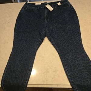 Judy Blue Dark Blue Leopard Print Straight Leg Jeans 22W